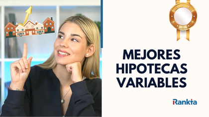 Mujer señalando hacia un gráfico de casas en aumento, representando las mejores hipotecas variables en España según Rankia