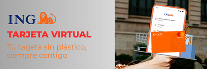 Tarjeta virtual ING visible en la app móvil, versión digital para pagos online y móviles sin necesidad de tarjeta física.