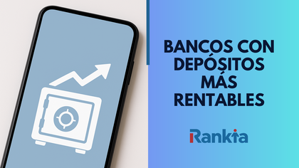 Imagen de un móvil con icono de rentabilidad ascendente junto al texto “Bancos con depósitos más rentables”, ilustrando un artículo sobre los depósitos bancarios más rentables