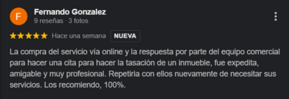 reseña de usuario sobre tinsa