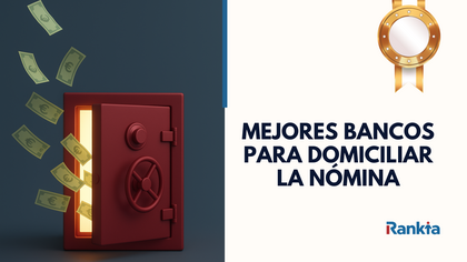 Ilustración de una caja fuerte abierta de la que sale dinero, representando los bancos que dan más por domiciliar la nómina en España
