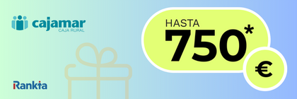 Imagen promocional de Cajamar Caja Rural con la oferta “Hasta 750 €” por domiciliar la nómina, junto al logotipo de Rankia.