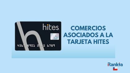 Comercios asociados a la tarjeta hites, tarjeta hites y el logo de rankia chile con la bandera