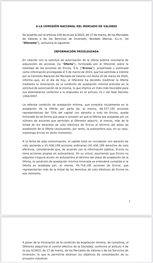 Ercros esa oportunidad de negocio. Capítulo II.