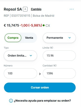 Orden de compra limitada de una acción en DEGIRO