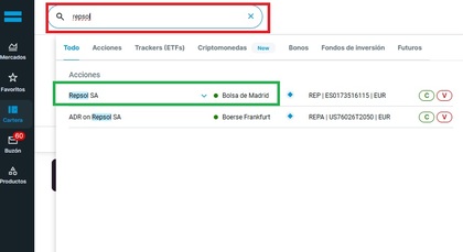 Buscar la acción en el broker