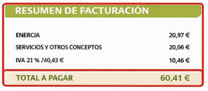 ejemplo de un resumen de facturación en una factura de gas natural