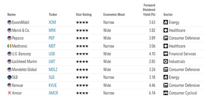 Dividendos de calidad: 10 acciones USA con ‘moat’ y rentabilidad por dividendo - Fuente: Moringstar