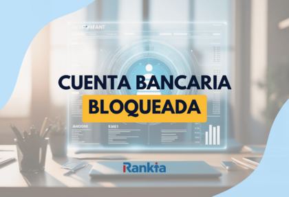 Ilustración de una cuenta bancaria bloqueada mostrada en una pantalla digital con gráficos financieros y un icono de usuario, representando restricciones de acceso al dinero y a la operativa bancaria.