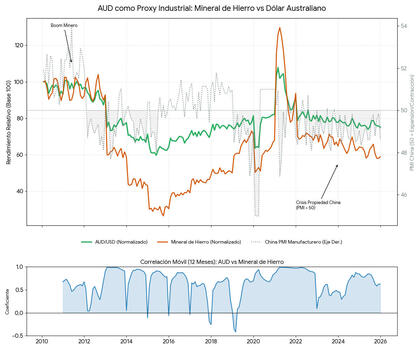 Correlación dólar australiano (AUD) y precio metales