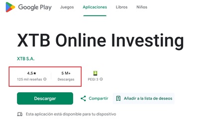XTB opiniones en la Google Play Store