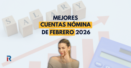 Imagen sobre las mejores cuentas nómina de febrero de 2026, con fondo claro y elementos gráficos de crecimiento y ahorro, como flechas ascendentes y bloques con la palabra “salary”. En el centro aparece Paula Díaz Linares, periodista bancaria de Rankia, junto al logo de Rankia, representando las noticias y análisis del mes sobre cuentas nómina sin comisiones y promociones bancarias destacadas.