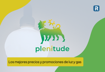 Imagen con el logo de Plenitude en el centro. Logo verde y amarillo, con la silueta de un león.
