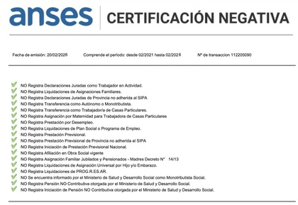 Certificación Negativa