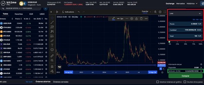 Orden de compra sobre una memecoin en Bit2Me Pro