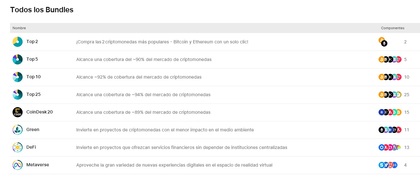 Cestas (bundles) de criptomonedas de Finst