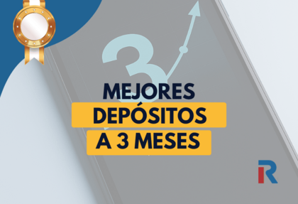 Imagen de portada sobre los mejores depósitos a 3 meses en España, con fondo gris degradado y gráfico ascendente, número 3 en grande, texto en amarillo y azul, medalla dorada en la esquina superior izquierda y logo de Rankia en la parte inferior derecha.