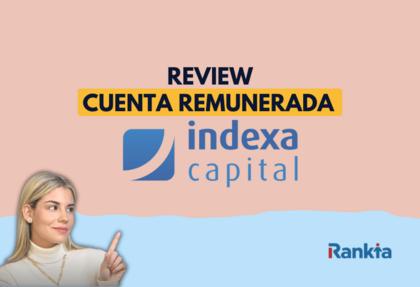 Imagen de portada de la review de la cuenta remunerada de Indexa Capital con el logo de Indexa, el texto “Review Cuenta Remunerada”, logo Rankia y Paula Díaz Linares, periodista en banca de Rankia, señalando el titular principal.