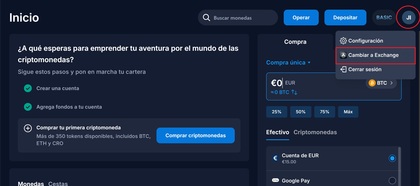 Cambiar de la app al exchange profesional de Crypto.com