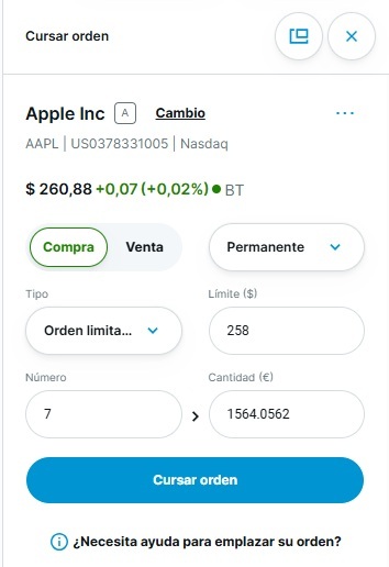 Establecer orden de compra en DEGIRO