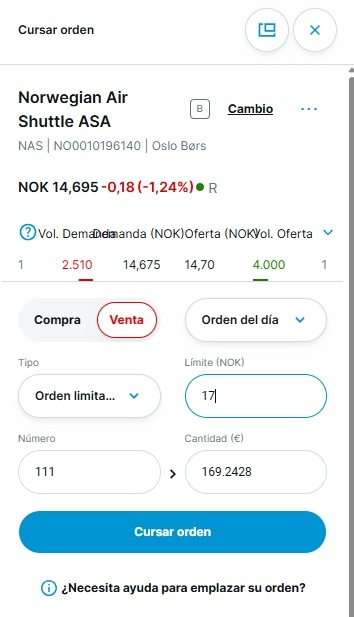 Crear una orden de venta en DEGIRO