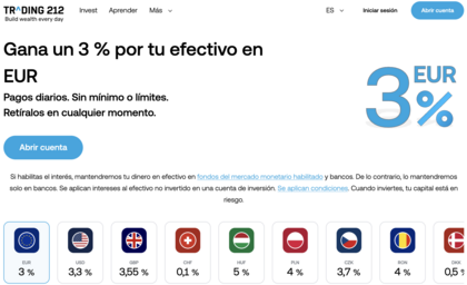 Trading 212: cuenta de saldo remunerada al 2,2% (y alternativas)