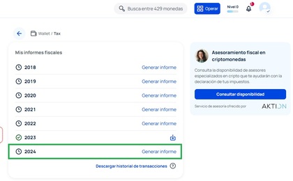 Obtener el informe fiscal por invertir en criptomonedas durante el ejercicio anterior