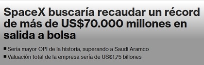 Space X valoración antes de salir a bolsa