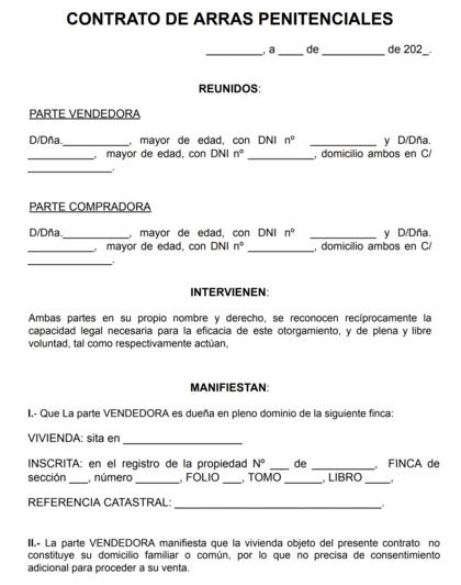 Modelo de contrato de arras penitenciales