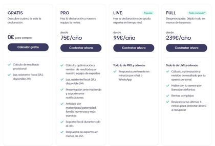 Tarifas de Taxdown, que incluyen la fiscalidad de tus inversiones con criptomonedas