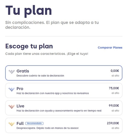 Precio de los planes de Taxdown