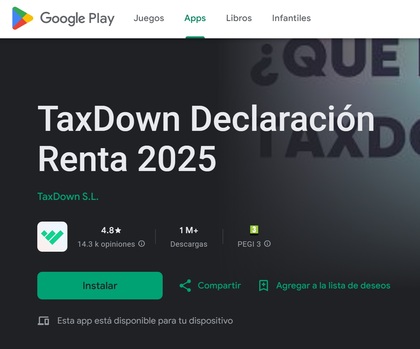 Taxdown opiniones en Google Play Store