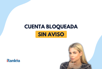 Imagen de portada sobre cuenta bancaria bloqueada sin aviso previo con texto destacado y mujer señalando.