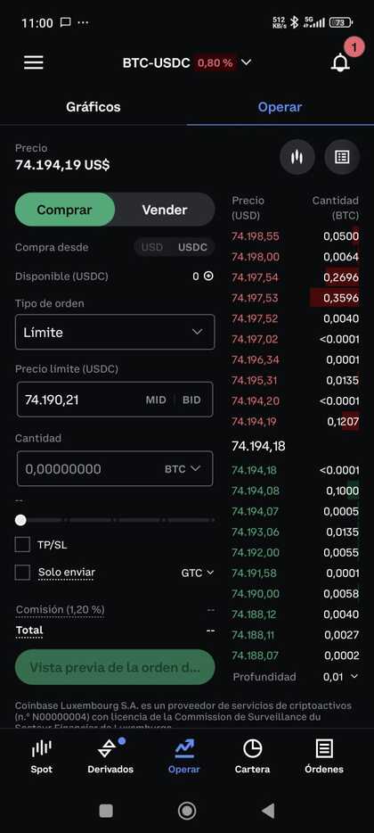 App de Coinbase Advanced