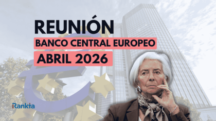 Imagen de la reunión BCE de abril de 2026 con Christine Lagarde frente a la sede del Banco Central Europeo en Frankfurt y el símbolo del euro.