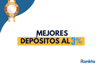 Imagen con fondo blanco y detalles en azul que muestra el texto “Mejores depósitos al 3%”, una medalla dorada en la parte superior y el logo de Rankia en la esquina inferior.