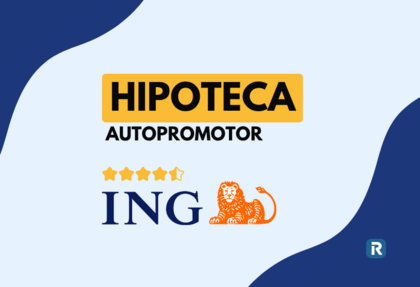 Imagen promocional de la Hipoteca Autopromotor ING con valoración de cuatro estrellas y media sobre fondo azul claro.