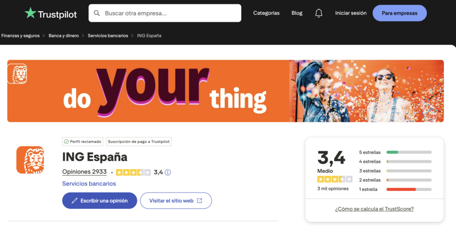 Opiniones ING en Trustpilot