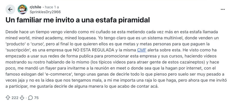 Usuario 1 Reddit Mined Academy estafa