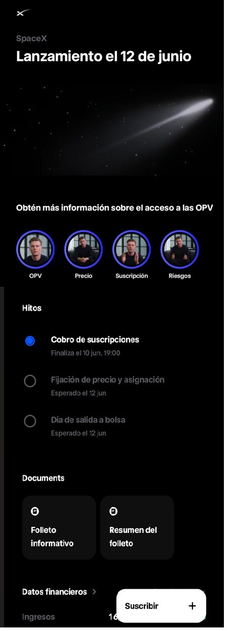 Comprar OPV de SpaceX en Trade Republic