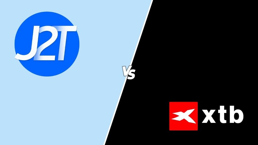 Imagen de los logos de J2T y XTB a manera de comparativa.