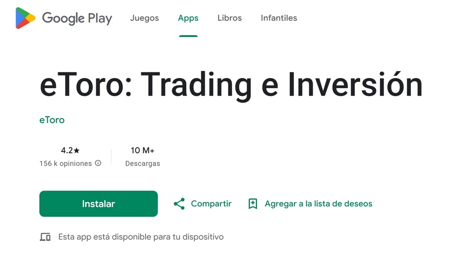 eToro opiniones de la comunidad de Google Play Store