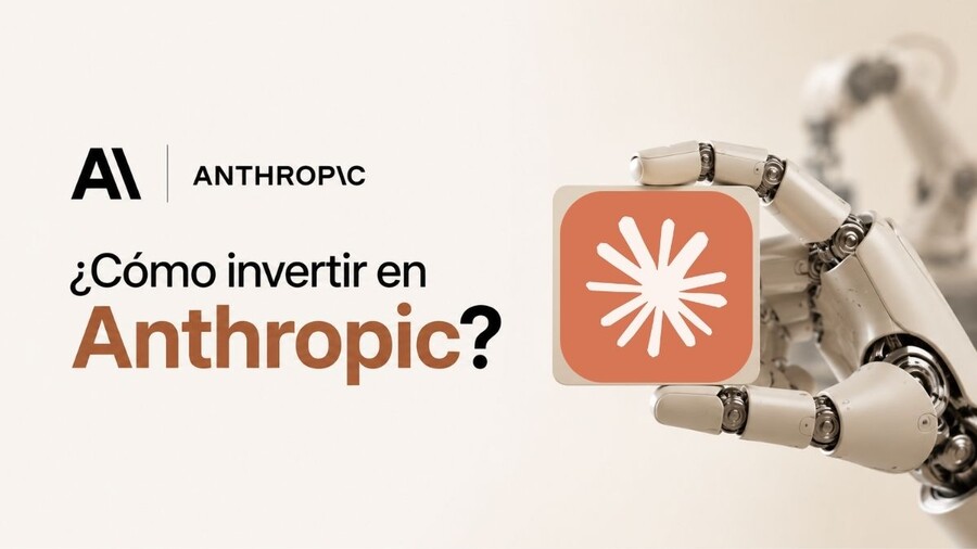 El dexto de "Invertir en Anthropic desde Colombia" acompañado de una mano robótica y logos.