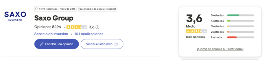 Opiniones de SaxoBank en Trustpilot