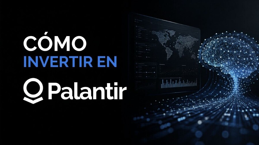 Texto ¿Cómo invertir en Palantir? con el logo de palantir
