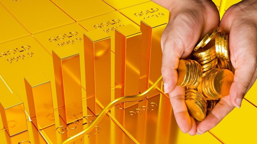 Precio del oro, representado en un gráfico con fluctuaciones y cifras actuales del mercado.