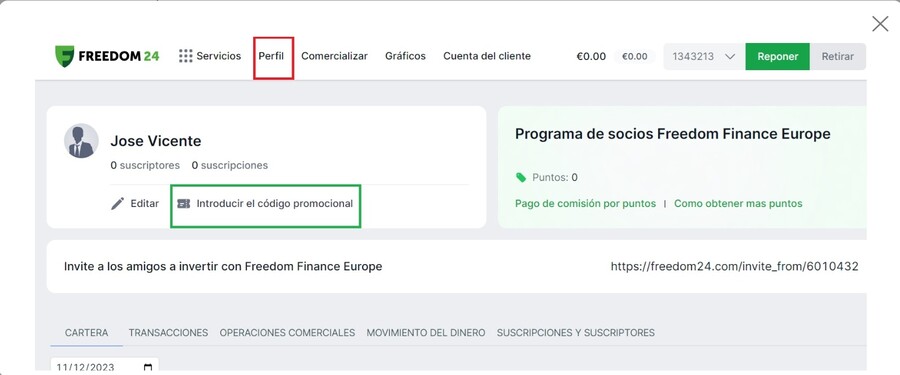 Cómo introducir el código Welcome en la app de Freedom24