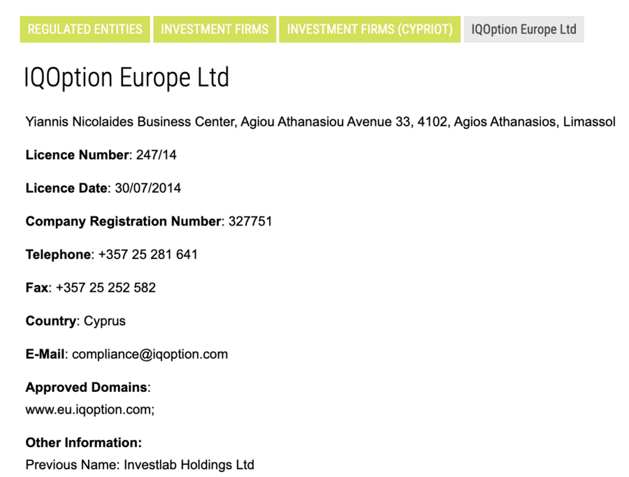 Imagen de la regulación de IQ Option.