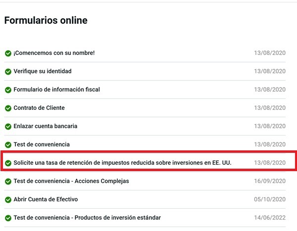 Solicitud del formulario W-8BEN en DEGIRO
