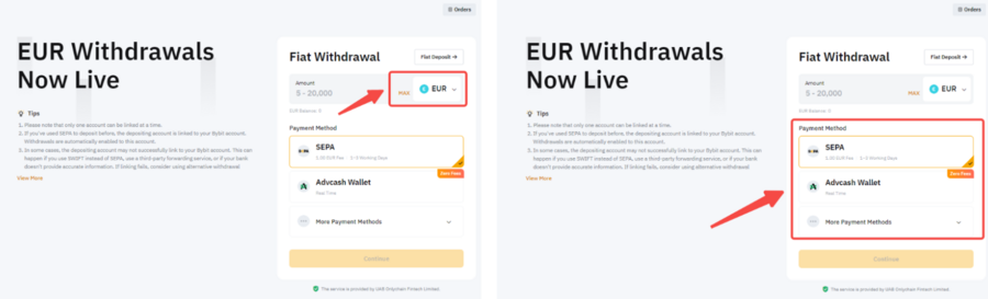retiro de cripto via SEPA desde bybit